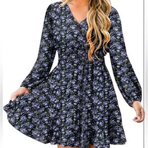 Floral Dress - Black and Purple Floral